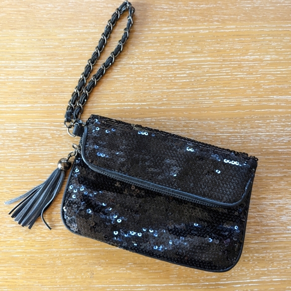 Express Sequined Black Wristlet